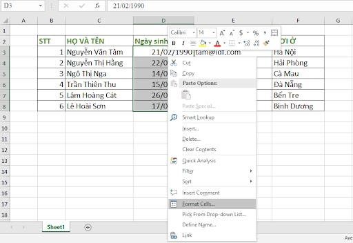 CÁCH 3: Định dạng ngày, tháng, năm bằng Custom Format