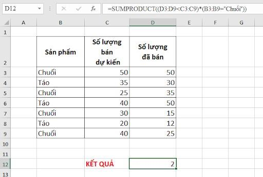 DẠNG 2: Dùng hàm SUMPRODUCT có nhiều điều kiện