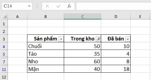 Ứng dụng của hàm Subtotal dạng 2