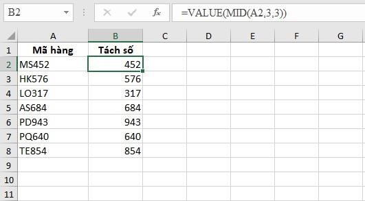 Hướng dẫn cách trích xuất bằng hàm MID trả về số