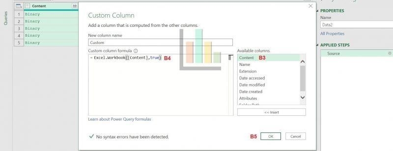 H4. Cập nhật dữ liệu từ nhiều file excel về một file excel duy nhất – Viết câu lệnh và cọn Cột Content như hình trên