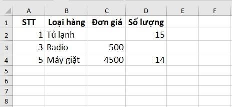 Cách 1: Xóa dòng thông qua cột chính