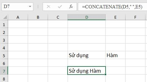 CÁCH 2: Dùng hàm CONCATENATE để gộp ô