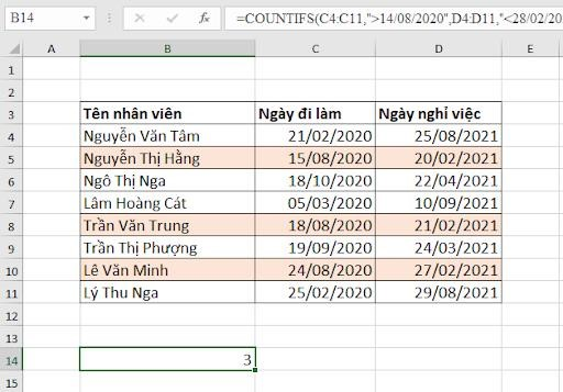 Dạng 2: Đếm ô tính với nhiều điều kiện (Or Logic)