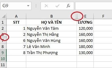 Hướng dẫn cách hiện hàng hay cột trong Excel khi bị ẩn