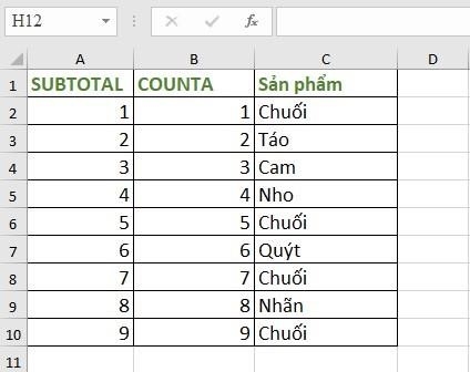 Sự khác nhau khi đánh số thứ tự bằng hàm SUBTOTAL và hàm COUNTA