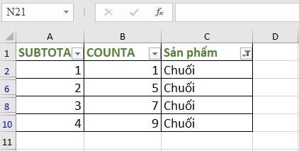 Sự khác nhau khi đánh số thứ tự bằng hàm SUBTOTAL và hàm COUNTA