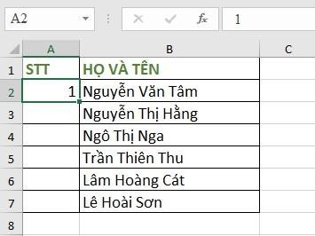 CÁCH 2: Đánh số thứ tự bằng hàm IF và COUNTA