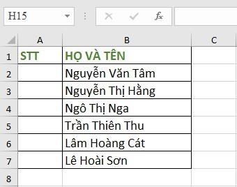 CÁCH 1: Đánh số thứ tự bằng hàm IF và SUBTOTAL