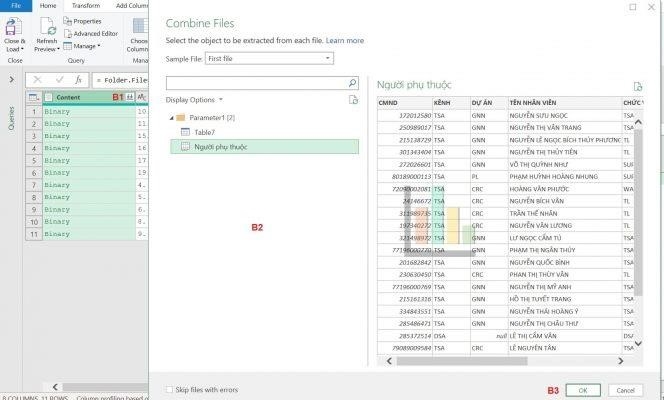 Thực hiện thao tác load file ra sheet