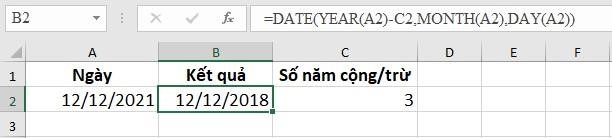 Trừ hoặc thêm năm vào ngày trong Excel