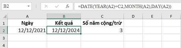 Trừ hoặc thêm năm vào ngày trong Excel