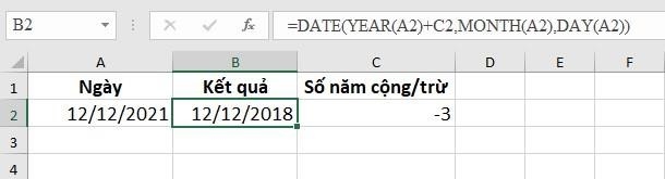 Trừ hoặc thêm năm vào ngày trong Excel