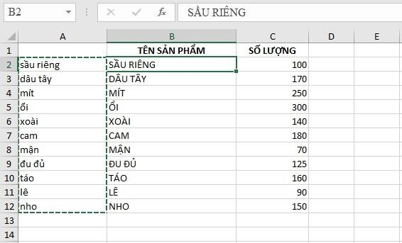 Cách 1: Dùng hàm LOWER, PROPER