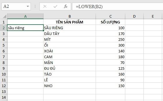 Cách 1: Dùng hàm LOWER, PROPER