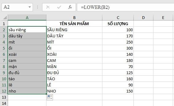 Cách 1: Dùng hàm LOWER, PROPER