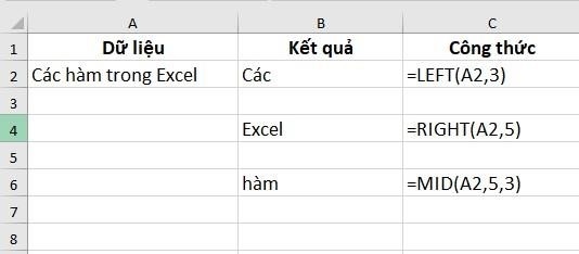 Dùng trích xuất dữ liệu của văn bản (LEFT, RIGHT, MID)