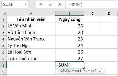 Cách tính tổng trong Excel bằng hàm SUM 