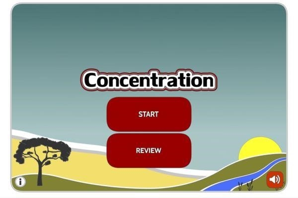 Concentration có các thẻ hình ảnh và từ vựng tương ứng được xếp một cách ngẫu nhiên